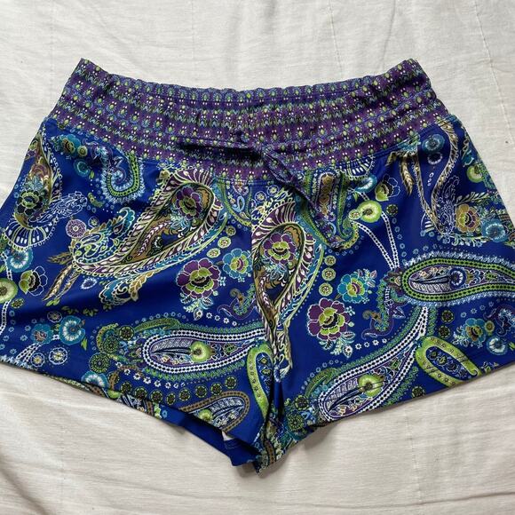 Athleta Blue Paisley Print Swim Shorts Sz Medium Women's Lined Drawstring - Picture 1 of 5